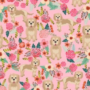 cockapoo floral fabric - cockapoo fabric, dog fabric, dogs and florals fabric, dog floral design, cute dog - floral pattern, dogs - pink