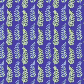 Fern Like Leaves in Blues, Greens & Lavender