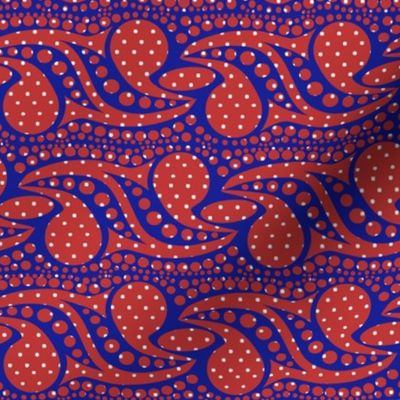 Bohemian Paisley Stripe in Red and Blue