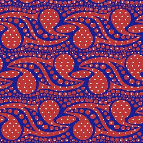 Bohemian Paisley Stripe in Red and Blue