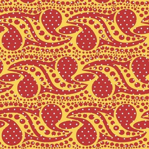 Bohemian Paisley Stripe in Red and Yellow with White Dots