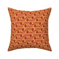 Bohemian Paisley Stripe in Red and Yellow with Black Dots
