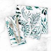 Teal leaves botanical foliage nature ferns on white background