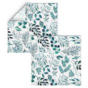 Teal leaves botanical foliage nature ferns on white background