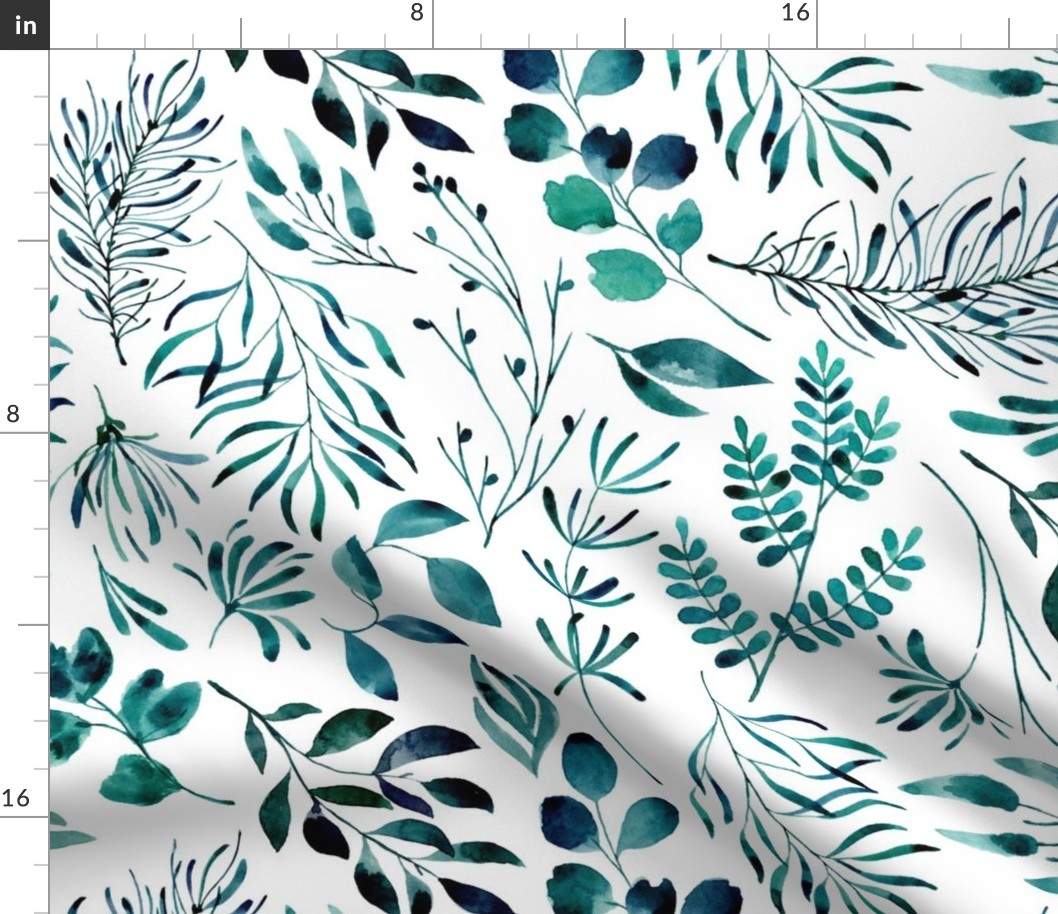 Teal leaves botanical foliage nature Fabric | Spoonflower