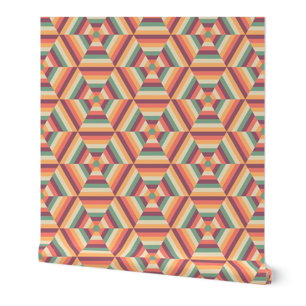 Retro colorful striped hexagons 