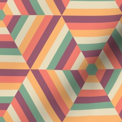 Retro colorful striped hexagons 