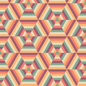 Retro colorful striped hexagons 