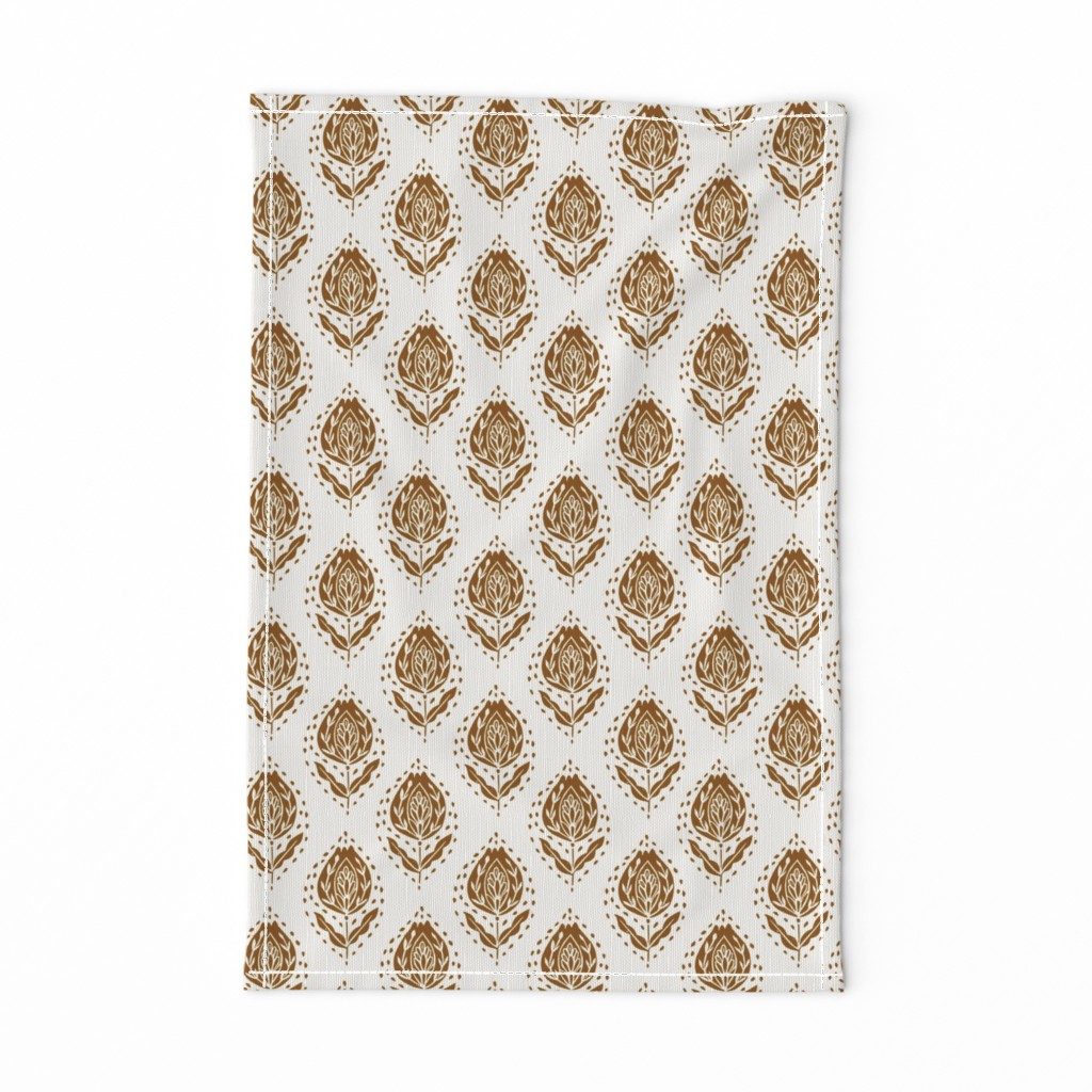 ginger flower - block printed fabric, ogee fabric, ogee floral, block print fabric, -  cream