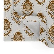 ginger flower - block printed fabric, ogee fabric, ogee floral, block print fabric, -  cream