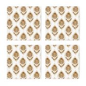 ginger flower - block printed fabric, ogee fabric, ogee floral, block print fabric, -  cream