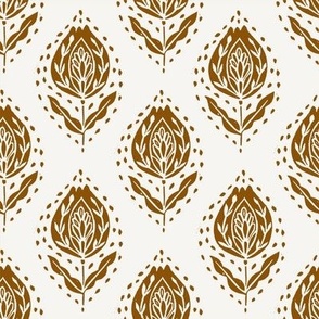 ginger flower - block printed fabric, ogee fabric, ogee floral, block print fabric, -  cream
