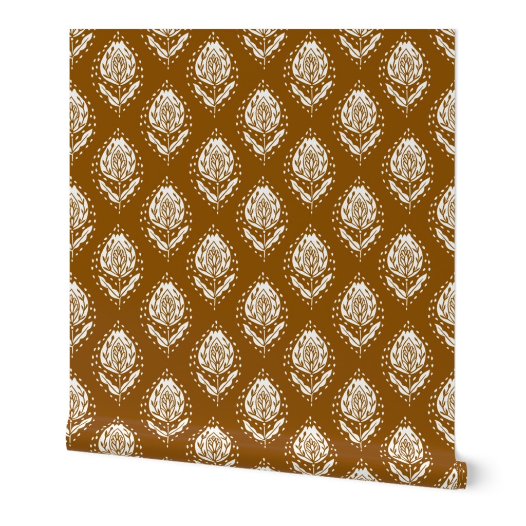 ginger flower - block printed fabric, ogee fabric, ogee floral, block print fabric, - ginger