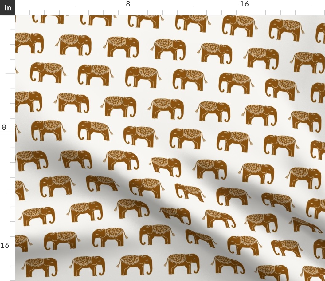 elephants - interior design fabric, home decor fabric, elephants, block print fabric, block printed wallpaper, andrea lauren fabric -  cream