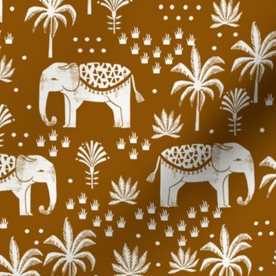 elephant house - interior design fabric, home decor fabric, elephant, palm trees, block print fabric, block printed wallpaper, andrea lauren fabric - ginger