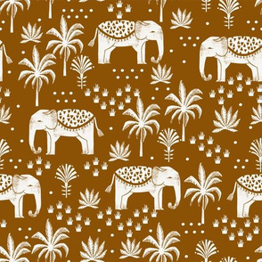 elephant house - interior design fabric, home decor fabric, elephant, palm trees, block print fabric, block printed wallpaper, andrea lauren fabric - ginger