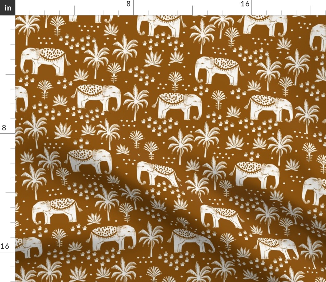 elephant house - interior design fabric, home decor fabric, elephant, palm trees, block print fabric, block printed wallpaper, andrea lauren fabric - ginger