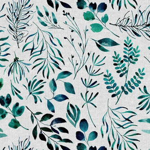 Half texture teal leaves nature botanical home decor prints