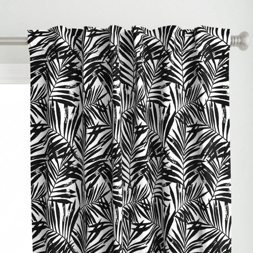 brush palm leaves - black on white, large