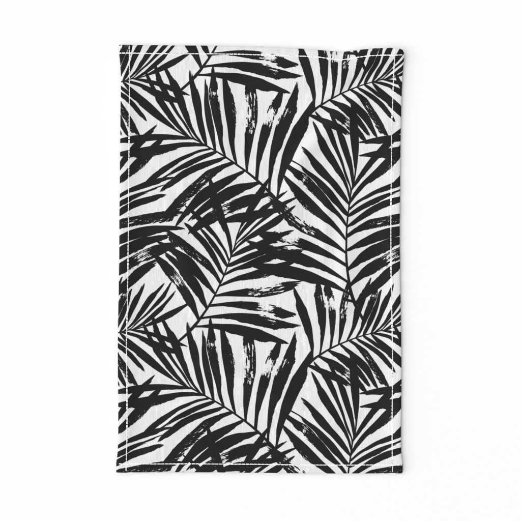 brush palm leaves - black on white, large