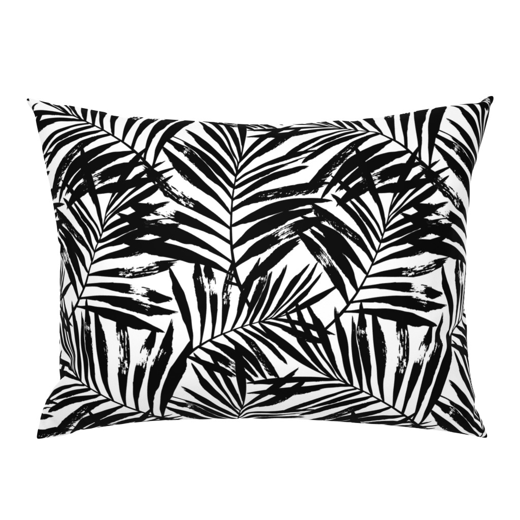 brush palm leaves - black on white, large