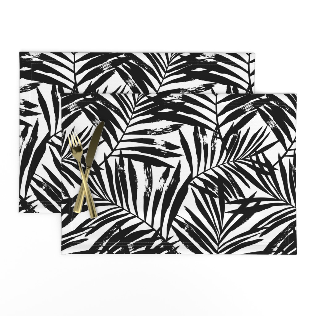 brush palm leaves - black on white, large