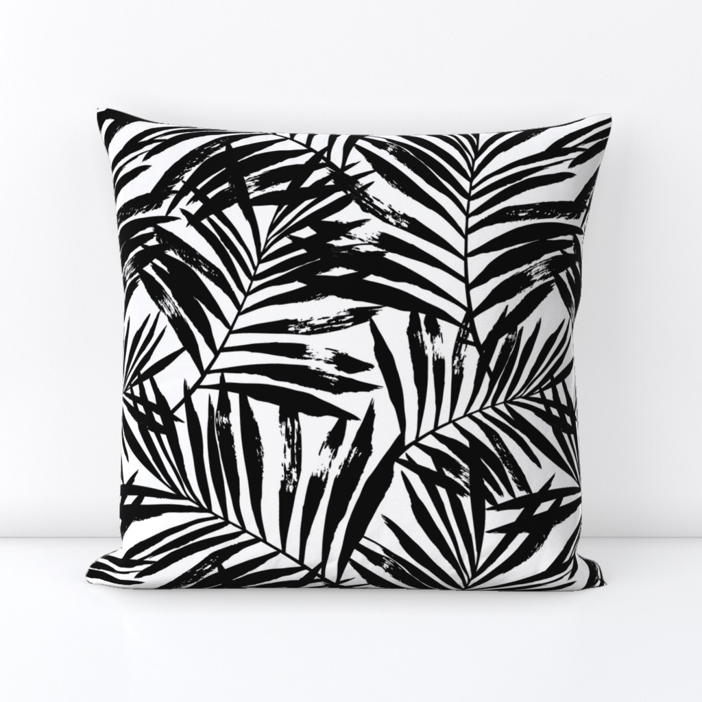 brush palm leaves - black on white, large