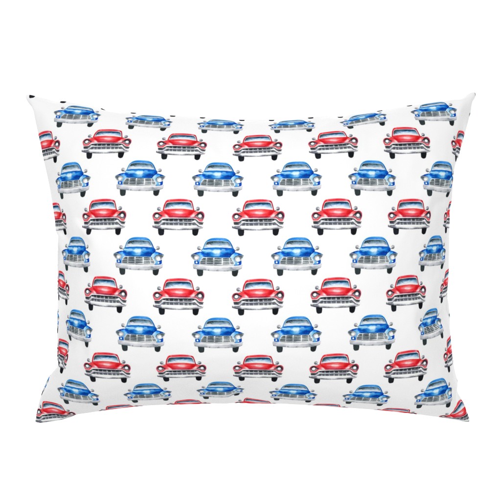 red and blue watercolor oldtimer cars - white