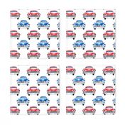 red and blue watercolor oldtimer cars - white