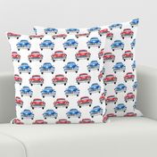 red and blue watercolor oldtimer cars - white