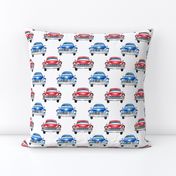 red and blue watercolor oldtimer cars - white