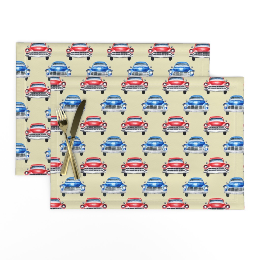 red and blue watercolor oldtimer cars - cream