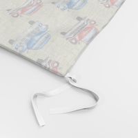 red and blue watercolor oldtimer cars - cream