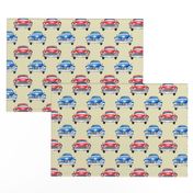 red and blue watercolor oldtimer cars - cream