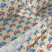 red and blue watercolor oldtimer cars - cream