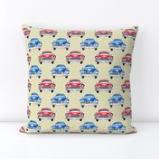 red and blue watercolor oldtimer cars - cream