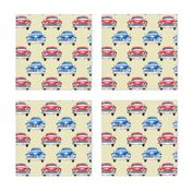 red and blue watercolor oldtimer cars - cream