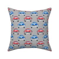 red and blue watercolor oldtimer cars - grey
