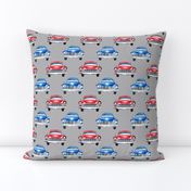 red and blue watercolor oldtimer cars - grey