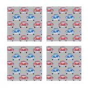 red and blue watercolor oldtimer cars - grey