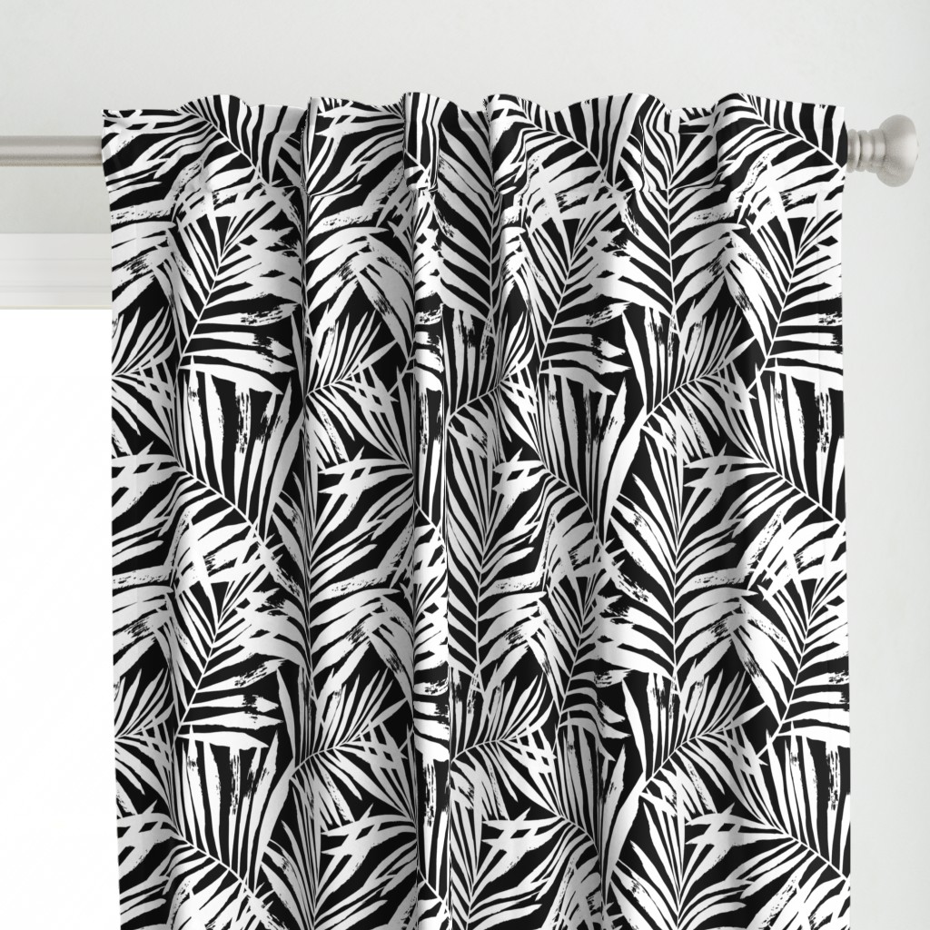 brush palm leaves - white on black, large