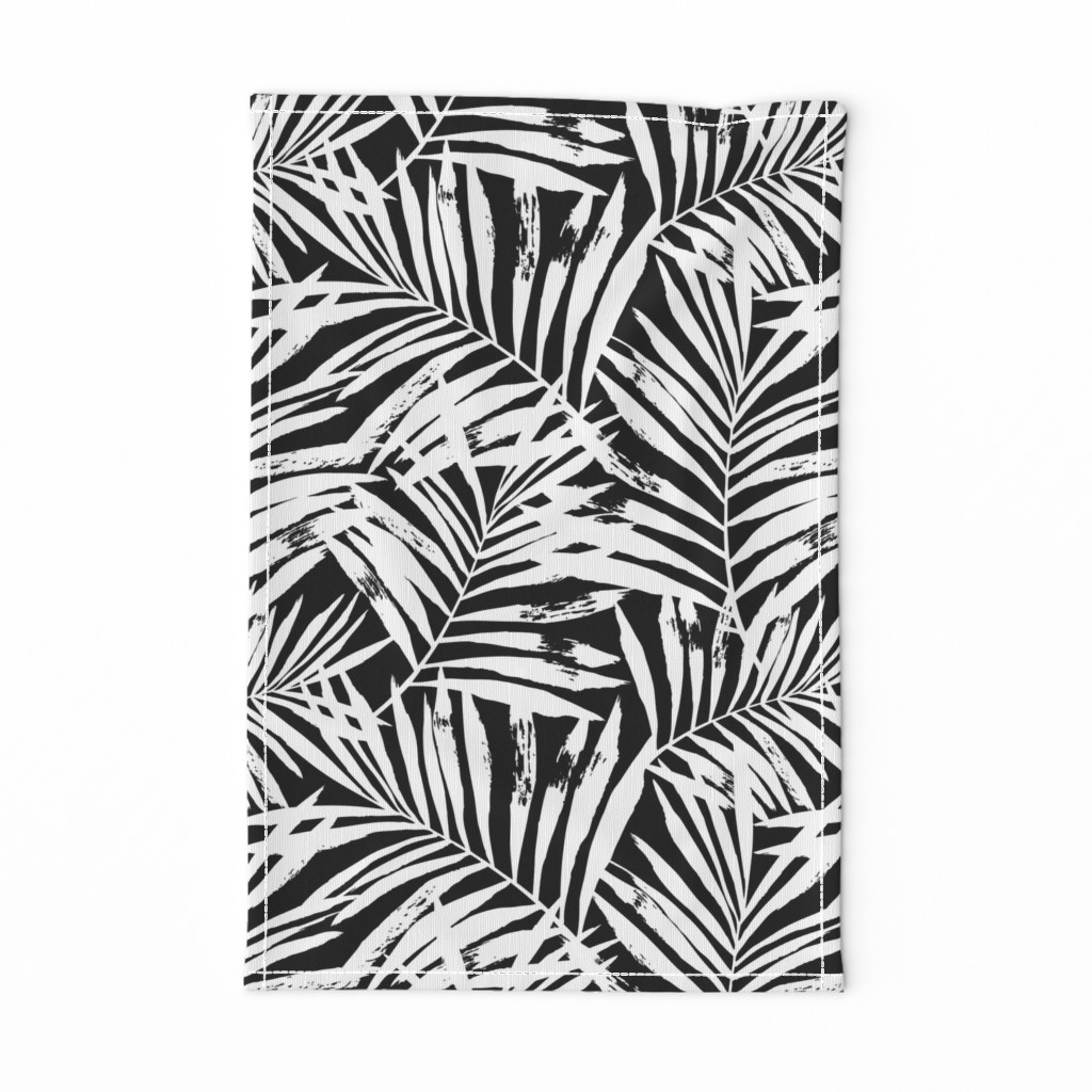 brush palm leaves - white on black, large