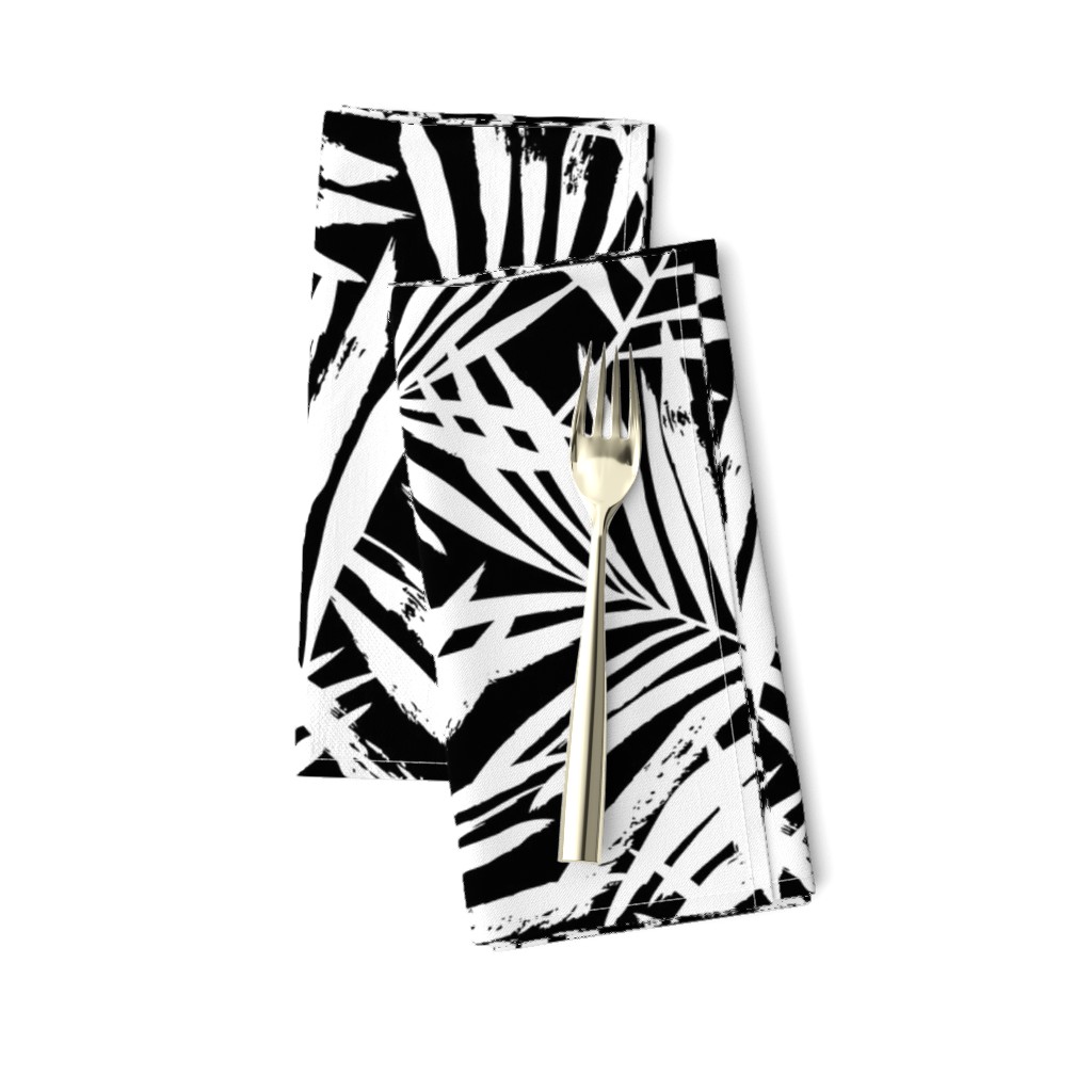 brush palm leaves - white on black, large