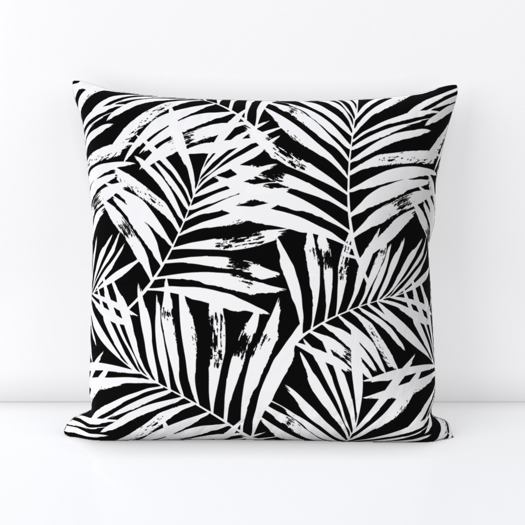 brush palm leaves - white on black, large