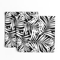 brush palm leaves - white on black, large