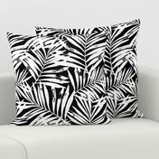 brush palm leaves - white on black, large