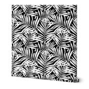 brush palm leaves - white on black, large