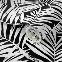 brush palm leaves - white on black, large