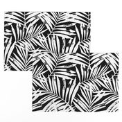 brush palm leaves - white on black, large