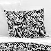 brush palm leaves - white on black, large